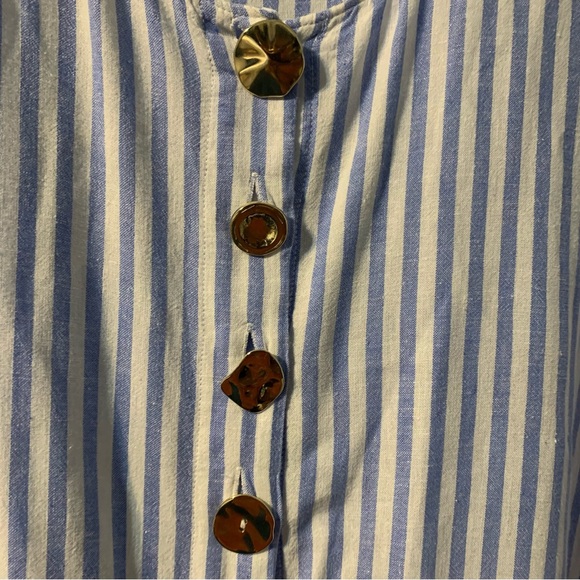 ZARA Blue and White Linen Blend Tunic Top Blouse with Gold Button Detail. Size S - Picture 8 of 14